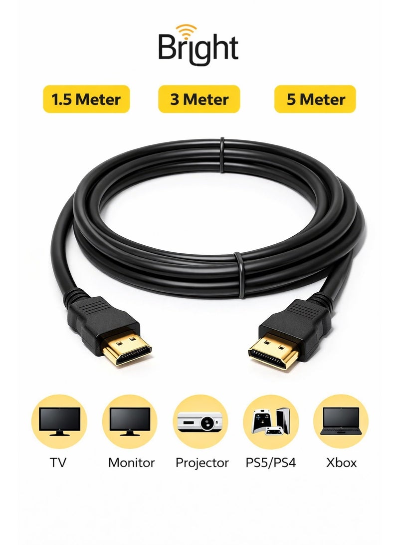 Bright HDMI Cable 1080p High Speed – HD Audio & Video Cable for TV, PC, Projector, Gaming Console & Monitor - Image 1